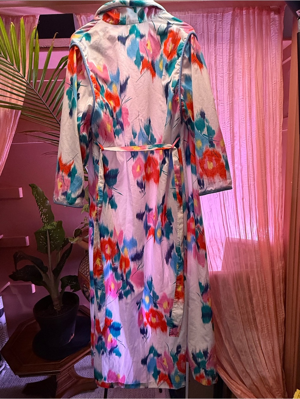 Vintage 80s Appel Maxi Robe Wrap Abstract Watercolor Union Made ILGWU Medium